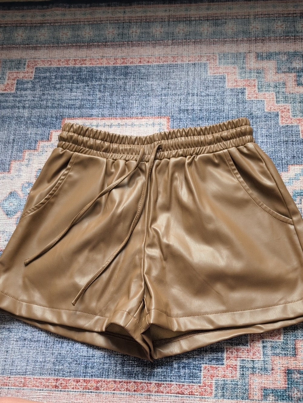 Promesa Olive Tan Faux Leather Athletic Shorts